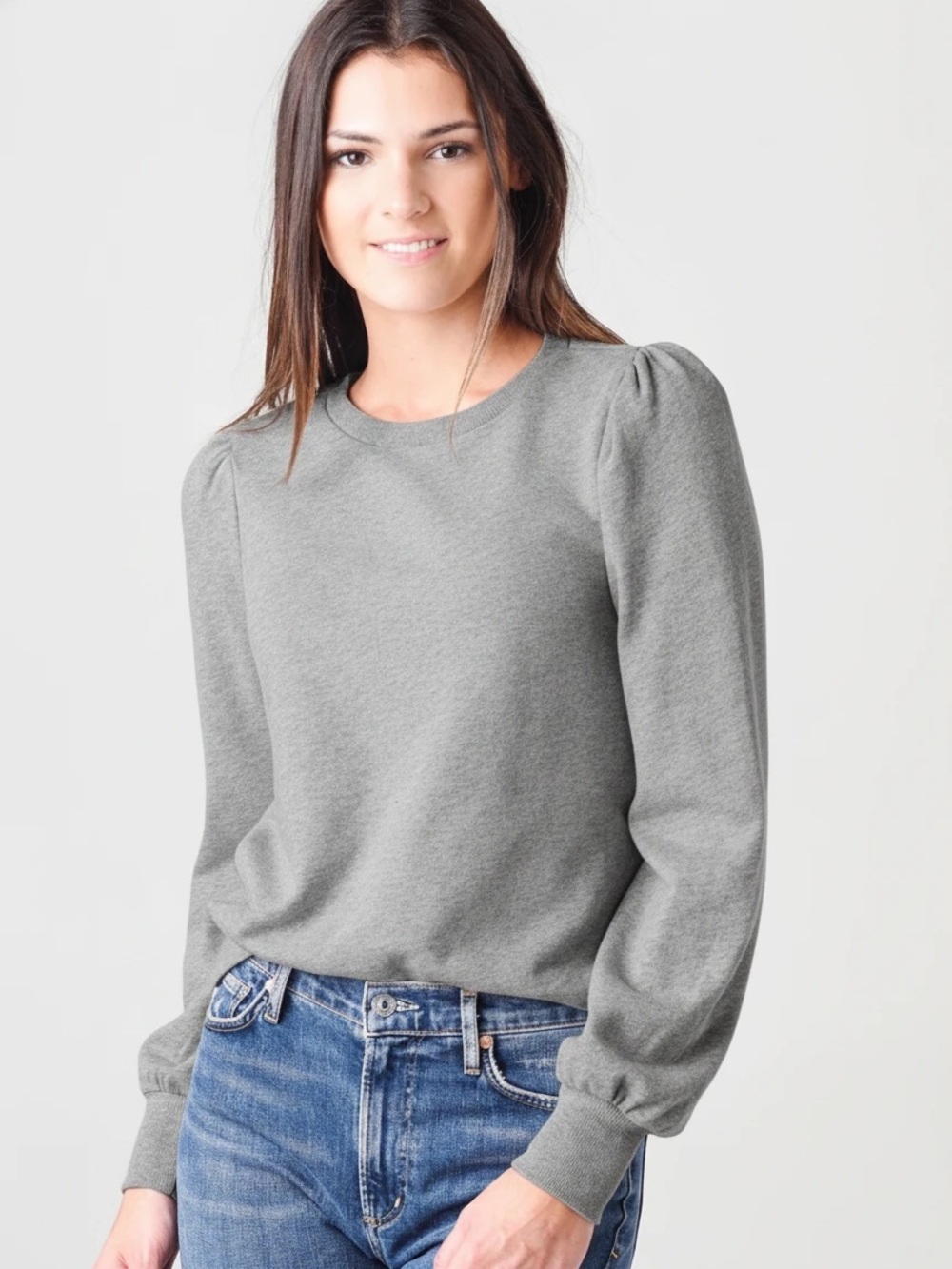 Z Supply Women’s Zoe Heather Gray Puff-Sleeve Crew Sweatshirt. Size Large